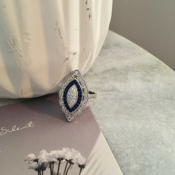 Sterling Silver Simulated Diamond Blue Stone Ring - Picture 2 of 8